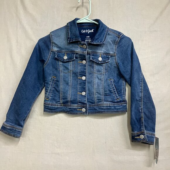 Cat & Jack Girls' Size Medium, Medium Wash Denim Style Snap Closure Jean Jacket - Picture 2 of 12